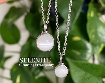 Selenite Stainless Steel Necklace | Wire Wrapped Healing Crystal