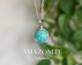 Amazonite Crystal Necklace: Stainless Steel, Handmade Gemstone Pendant