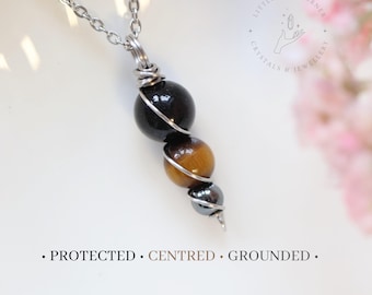 Grounding Necklace | Black Tourmaline, Tigers Eye & Hematite | Stainless Steel | Handcrafted Crystal Jewellery