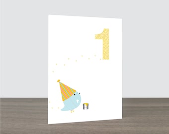 Cute Bird Painting Age Birthday Card - Happy Birthday Card, Bird Card, First Birthday Card, Kids Birthday Party, Eco Friendly