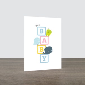Carte bébé bloc bébé mignon - nouveau bébé, carte oiseau, carte baleine, baby shower, carte de félicitations, carte nouveau-né, c'est un bébé, respectueux de l'environnement