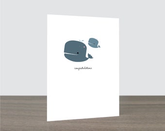 Cute Whale Congrats Baby Card - Cute Congratulations Mommy and Baby Whale, New Mom Card, Whale Card, New Born, New Dad Card, Eco Friendly