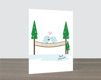 Cute Bird Love Bridge Wedding Card - Love Card, Just Married Card, Love Birds, Congratulations Card, Bird Card, Eco Friendly