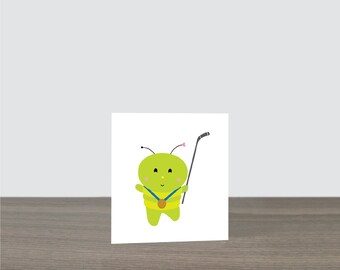 Cute Worm Alien Hockey Mini Card or Gift Tag - Happy Birthday, Cute Gift Tag, Alien Card, Birthday Party Gift Tags, Kids Birthday, Boy Bday