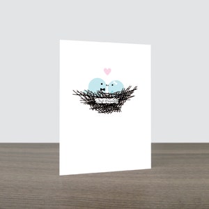 Carte de mariage nid d'oiseau mignon - carte d'amour, couple heureux, oiseaux d'amour, carte juste mariée, carte de félicitations, nid d'amour, respectueux de l'environnement