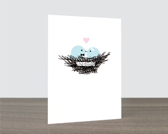 Cute Bird Nest Wedding Card -  Love Card, Happy Couple, Love Birds, Just Married Card, Congratulations Card, Love Nest, Eco Friendly