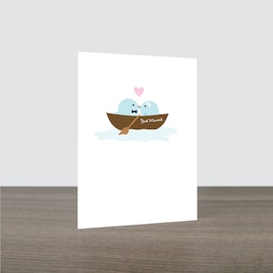 Carte de mariage de bateau d'amour d'oiseau mignon - carte d'amour, carte juste mariée, oiseau d'amour, mariage extérieur, baiser d'oiseau, carte de félicitations, respectueux de l'environnement