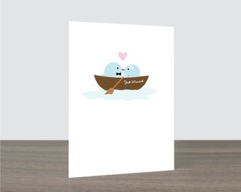 Cute Bird Love Boat Wedding Card - Love Card, Just Married Card, Love Bird, Outdoor Wedding, Bird Kiss, Congratulations Card, Eco Friendly