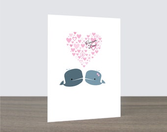 Wedding Card. Love Card - Forever Love Whale Card. Eco Friendly