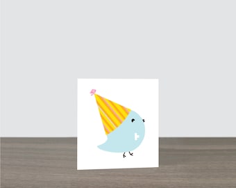 Cute Bird Birthday Hat Mini Card Gift Tag - Happy Birthday, Cute Gift Tag, Bird Card, Birthday Party Gift Tags, Kids Birthday, Eco Friendly