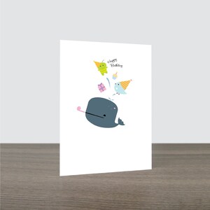 Carte de fête d'anniversaire extraterrestre oiseau baleine mignonne - carte de baleine, carte d'oiseau, anniversaire d'enfants, de nous tous, respectueux de l'environnement