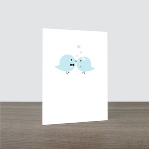 Oiseaux mignons embrassant la carte de mariage - carte d'amour, couple heureux, oiseaux d'amour, carte de fiançailles, carte de félicitations, joyeux anniversaire respectueux de l'environnement