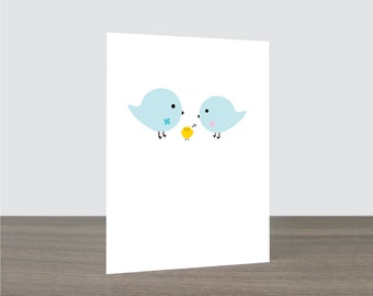 Cute Bird Parents Baby Card - New Born Card, Bird Card, New Parents Card, It's a Boy Card, It's a Girl Card, Congrats Baby, Eco Friendly