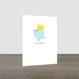 Carte de bébé couronne royale oiseau mignon - carte de félicitations, carte de nouveau-né, bébé royal, carte d'oiseau, carte de nouveaux parents, c'est un bébé, respectueux de l'environnement