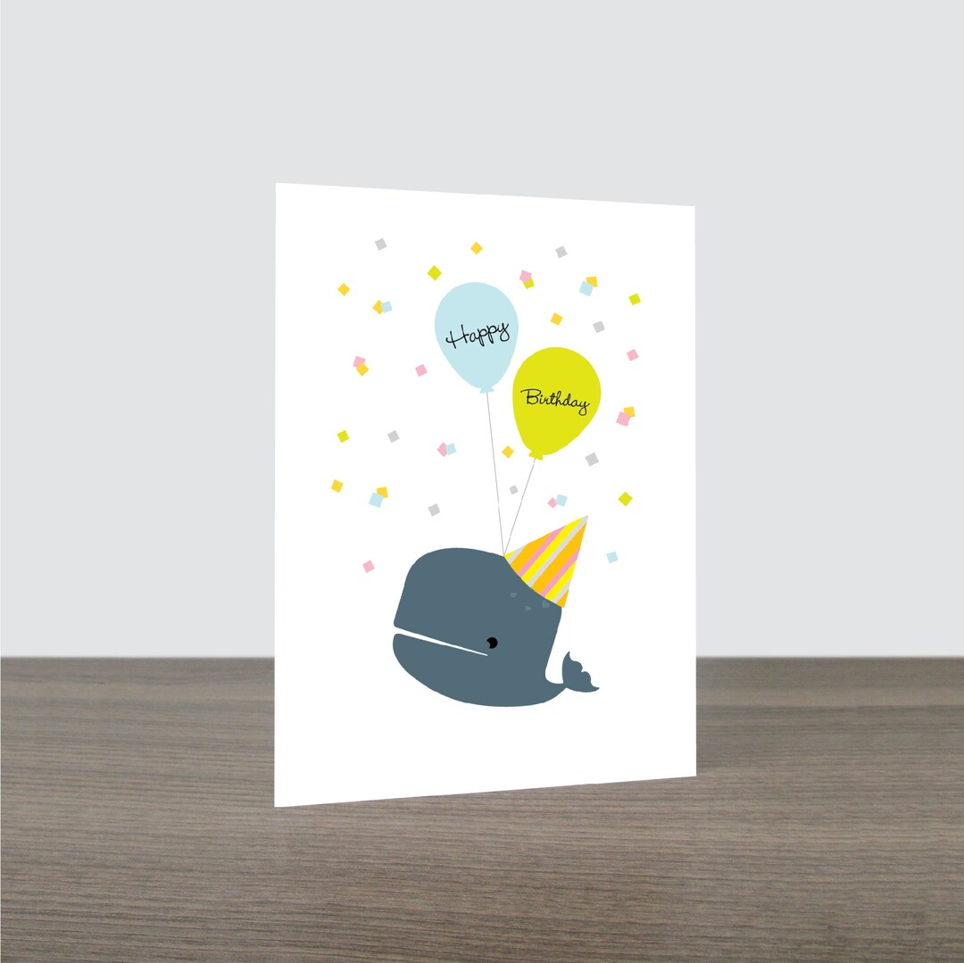 Cute Whale Confetti Birthday Card - Balloon and Confetti, Happy ...