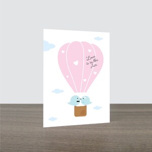 Cute Love is in the Air Wedding Card - Love Card, Hot Air Balloon Card, Bird Love Card, Engagement Card, Bird Valentines, Eco Friendly