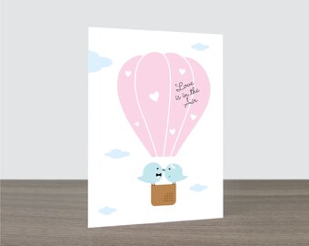 Cute Love is in the Air Wedding Card - Love Card, Hot Air Balloon Card, Bird Love Card, Engagement Card, Bird Valentines, Eco Friendly