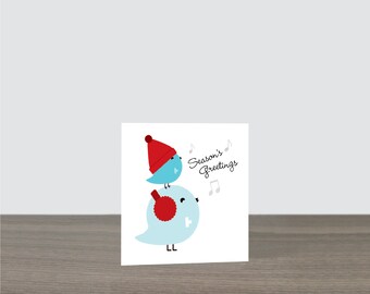 Cute Bird Seasons Greeting Singing Christmas Mini Card or Gift Tag - Xmas Gift Tag, Winter Gift Tag, Holiday Mini Card, Bird, Eco Friendly