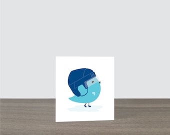 Cute Bird Hockey Mini Card or Gift Tag - Happy Birthday, Cute Gift Tag, Bird Card, Birthday Party Gift Tags, Kids Birthday, Hockey Card