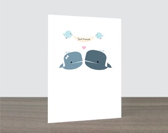 Cute Whale Alter Wedding Card - Love Card, Just Married Card, Whale Card, Congratulations Card, I Do Card, Bird Card, Ecofriendly Card