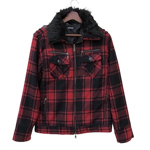 Japanese Brand In The Attic Plaid Faux Fur Jacket Gothic Style Jacket