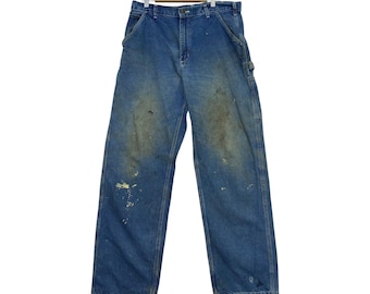 vintage zwaar versleten Carhartt timmermansjeans met verfspattende afwerking