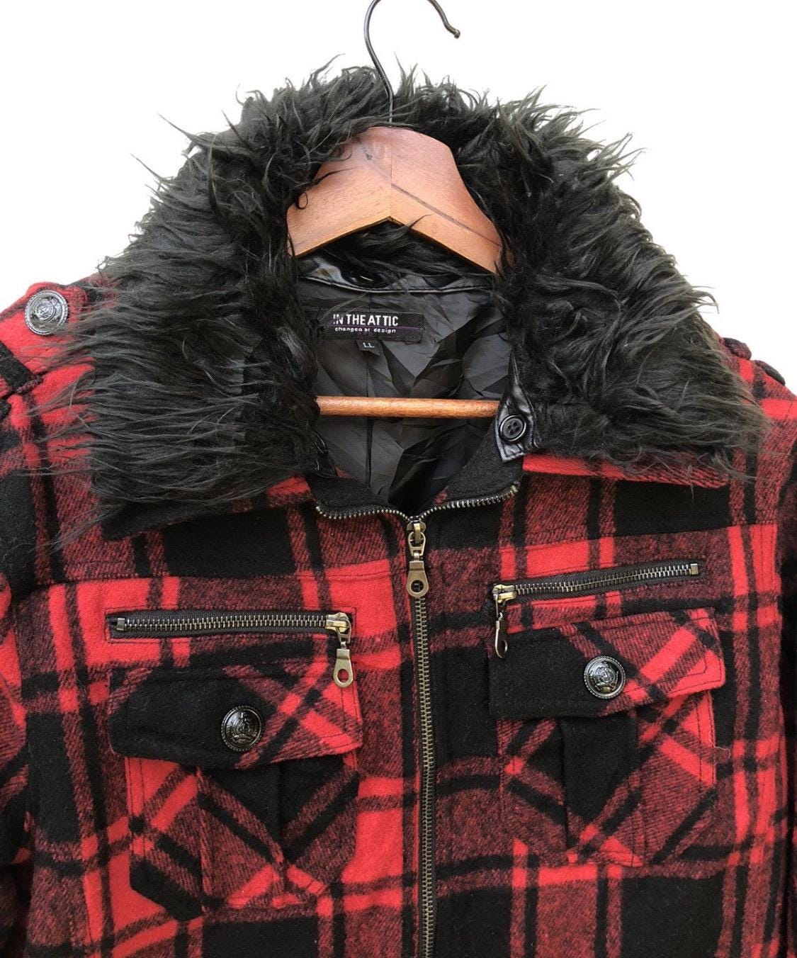 日本のブランド「In The Attic」のチェック柄フェイクファージャケット