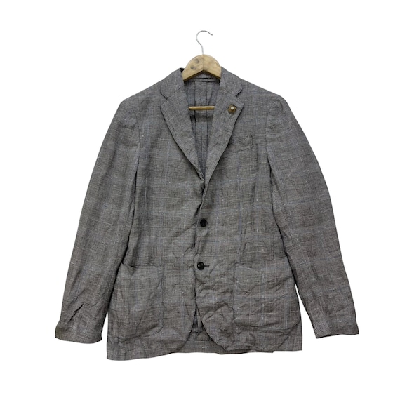 Vintage Lardini Glen Plaid Linen Blazer, Men