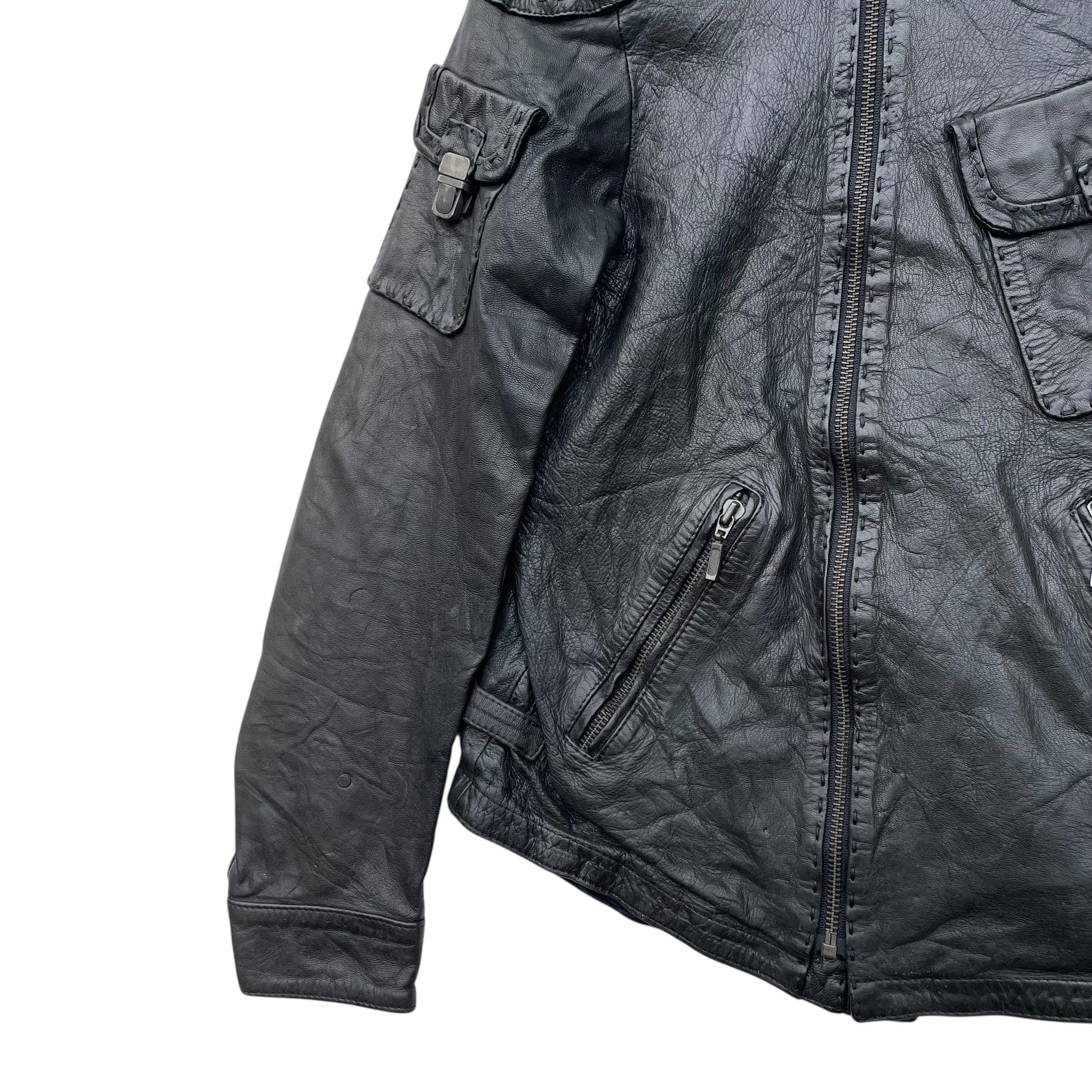 G.guaglianone Stitching Genuine Leather Biker Jacket - Etsy