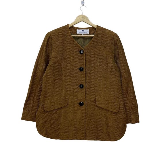 Givenchy, Vintage Givenchy Glamour Collar Less Shape Pattern Jacket
