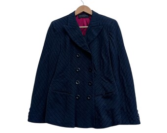 Vintage gestreepte damesjas van Donna Karan New York met dubbele kraag
