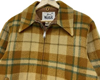 Vintage 60s Wool Plaid Jacket, Talon Zip Front, USA Made (medium