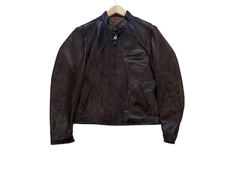 Vintage Cowhide Leather Riding Cafe Racer Jacket