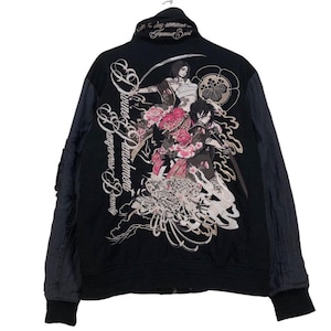 Vintage Japanese Traditional Samurai Bomber Jacket Embroidered Big Logo Size XL
