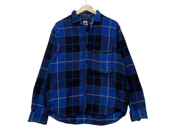 Vintage 80s Five Brother Blue Plaid Flannel Quilted Line