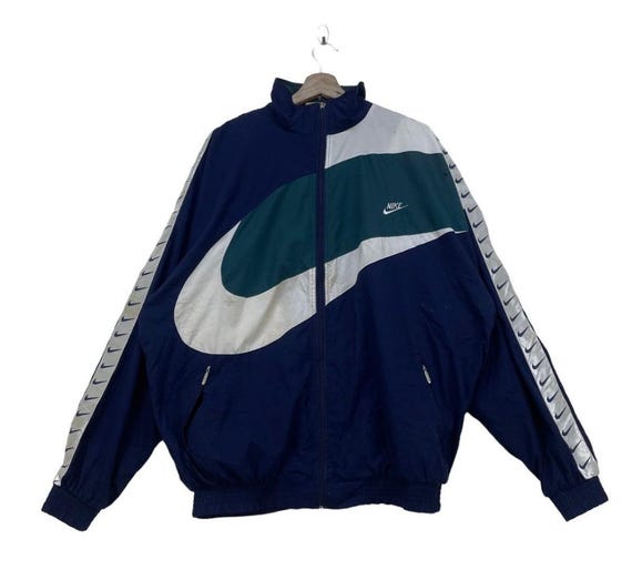 ジャケット・アウター vintage NIKE big swoosh jacket Vintage Nike Big Swoosh Windbreaker Track Top Black White
