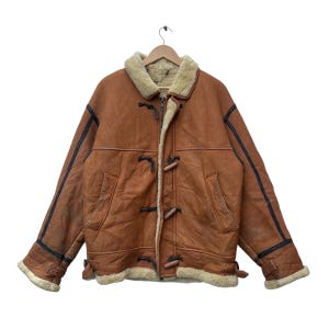 Vintage Sheepskin Leather Sherpa Toggles button Jacket
