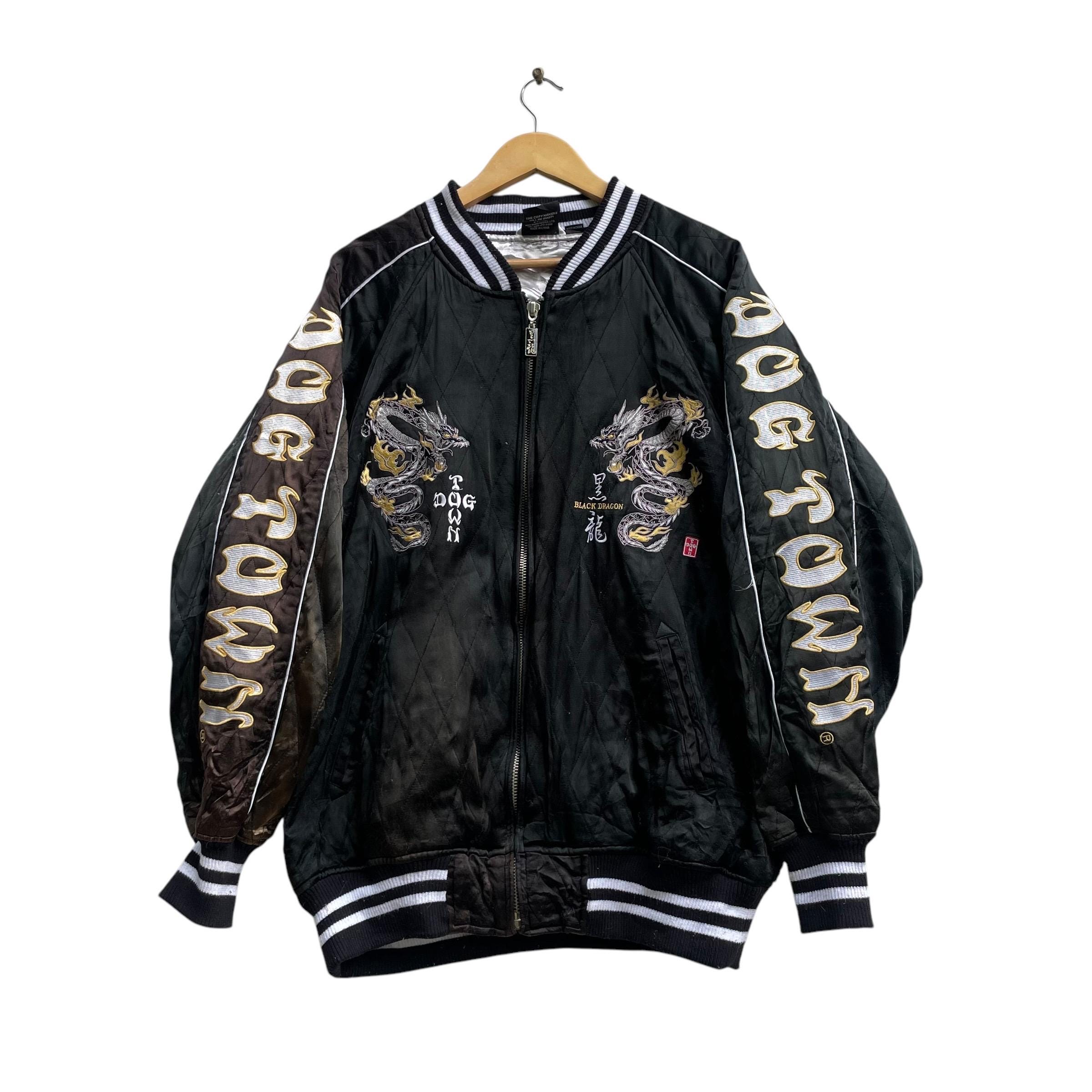 Vintage Dog Town Black Dragon Embroidered Logo Padded Sukajan
