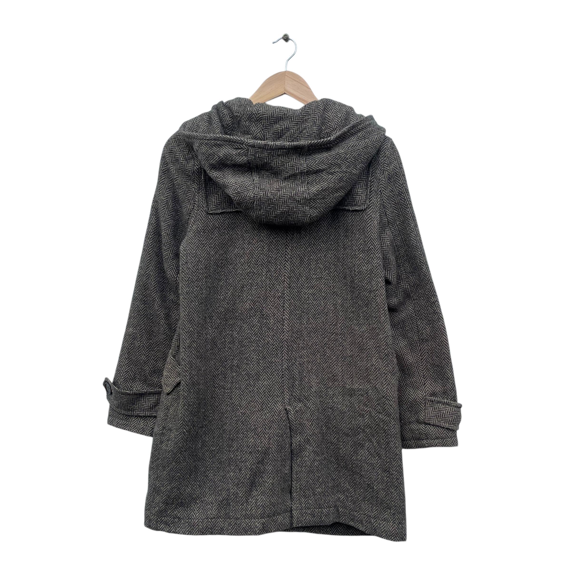 ヴィンテージハリスツイードヘリンボーンロングコートフード付き