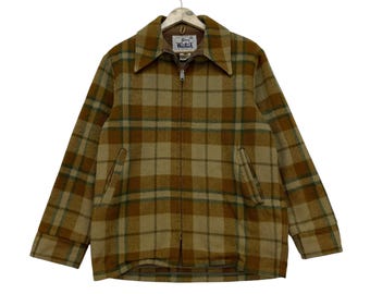 Vintage 60s Wool Plaid Jacket, Talon Zip Front, USA Made (Medium)
