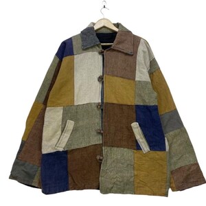 Veste longue en Pachtwork, faite main vintage, multicolore, avec boutons à bascule