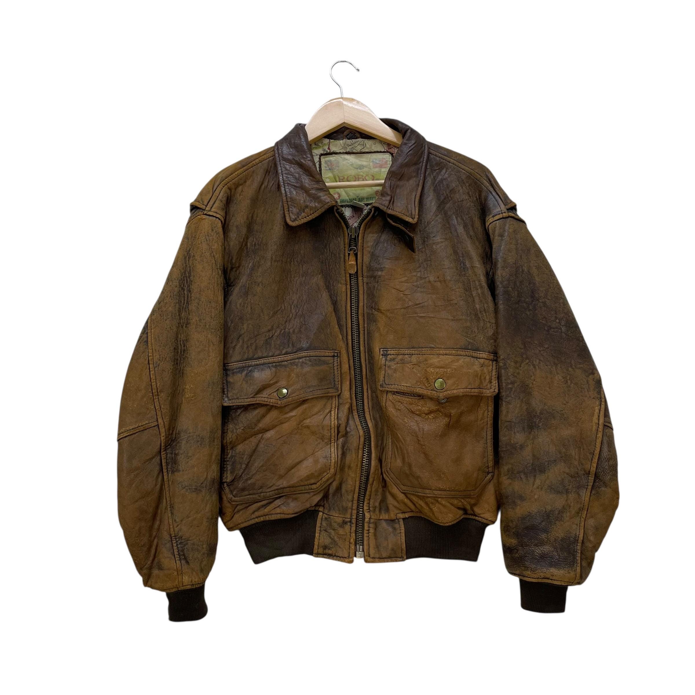 Vintage 80s Robo Leather Type A-2 Leather Flight Jacket Map Lining