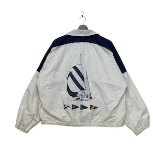 Vintage 90s Nautica Yacht Big Logo Two Tone Bomber Light Jacket Size Medium