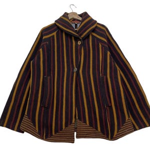 Vintage Shawl Collar Designer Made In France Stripes Down Wool Blanket Jacket