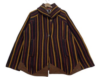 Veste de créateur vintage à col châle Made in France à rayures en duvet