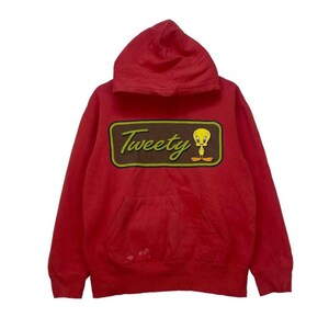 Vintage Cartoon Looney Tune Tweety Warner Bros Pullover Hooded Sweatshirt Size Medium