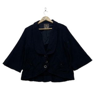 Atsuro Tayama Rich Black Drape Cropped Batwin Femme Jacket