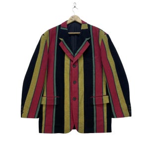 Vintage Japanese Brand Grass Men Colourful Stripe Down Casual Jacket Made In Japan Size Large