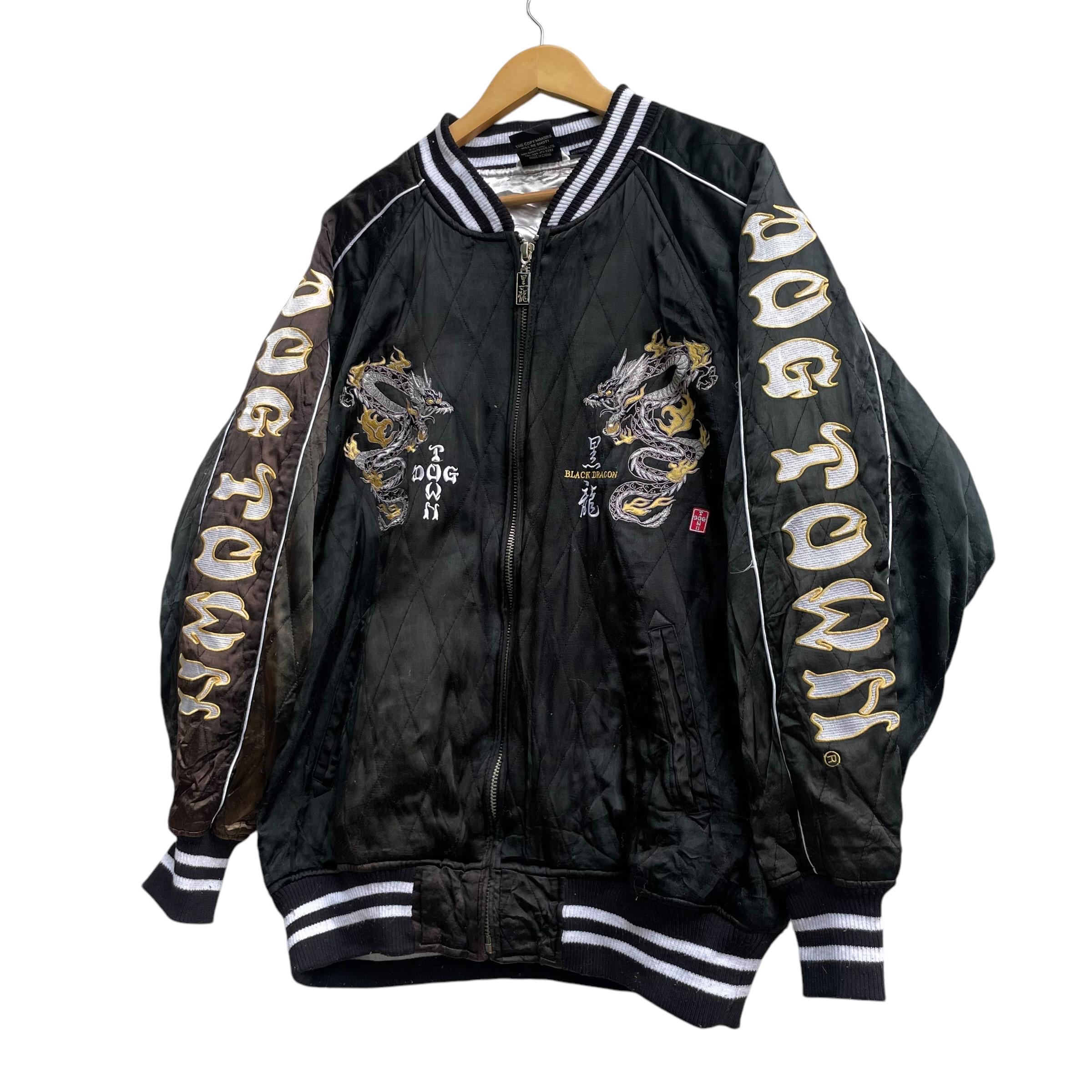 Vintage Dog Town Black Dragon Embroidered Logo Padded Sukajan