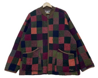 Vintage 90er Jahre Fila Multi Color Karierte Pachtwork Oversized Jacke Gr. XL
